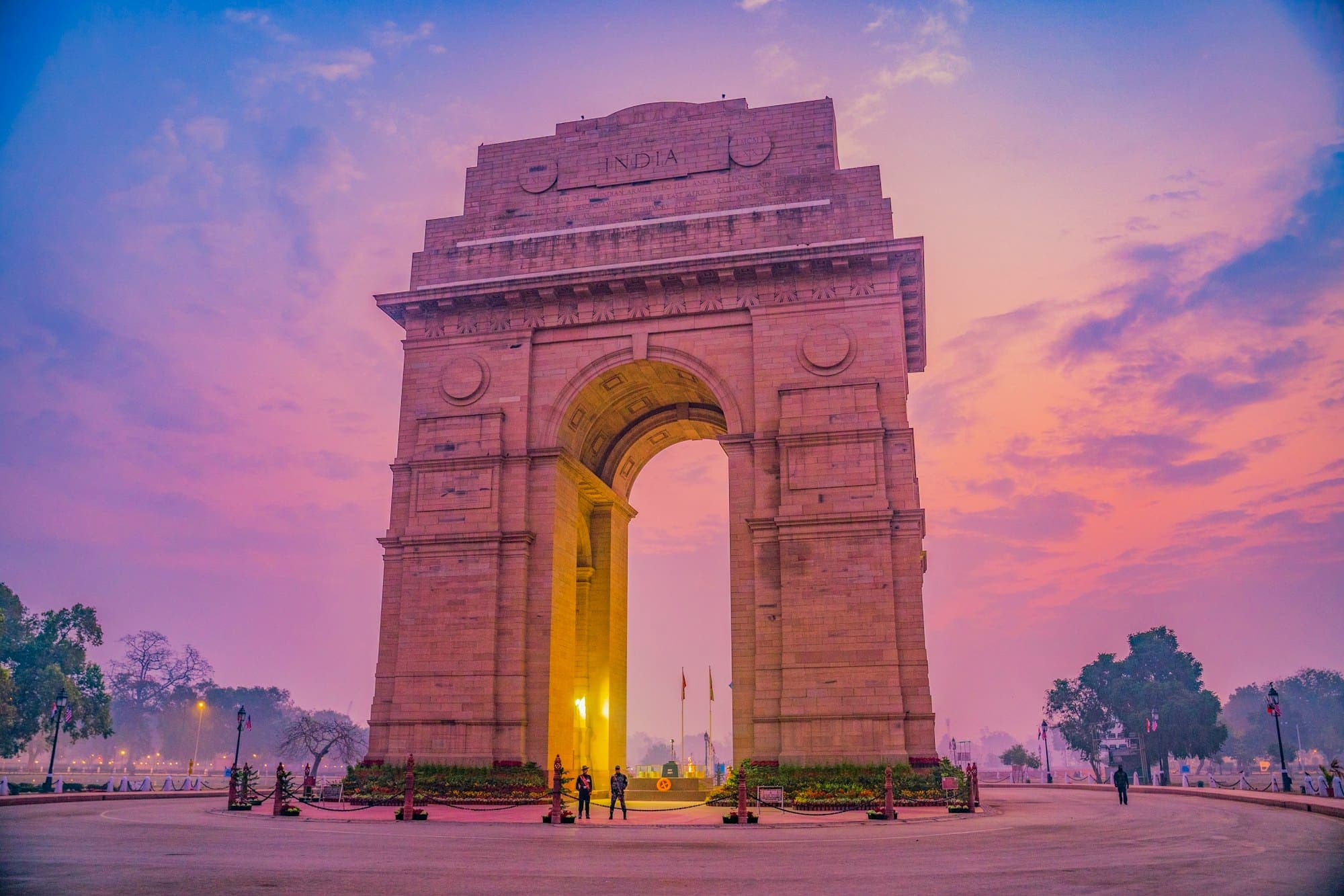 India Gate in New Delhi at sunset, close to Geoloide's registered office on KG Marg